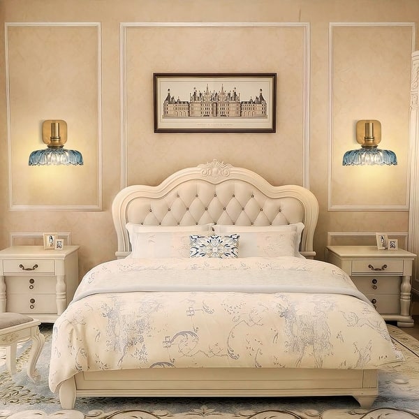 slide 2 of 5, Vintage bulb light glass wall sconce blue bedroom light - N/A