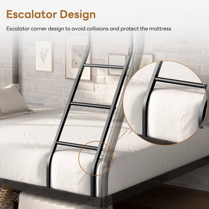Twin Over Twin or Twin Over Full Metal Bunk Bed, Durable Frame, Rust-Resistant, Ideal for Kids and Adults, Black