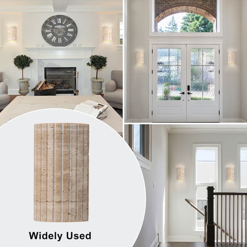 Travertine Dimmable LED Wall Sconce with Vertical Grooved Design