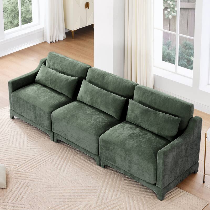 Modern Chenille 4-Seater Sofa with 2 Ottoman, Lumbar Cushions, Ergonomic Backrest, High-Resilience Spongeand Tufted Armrests