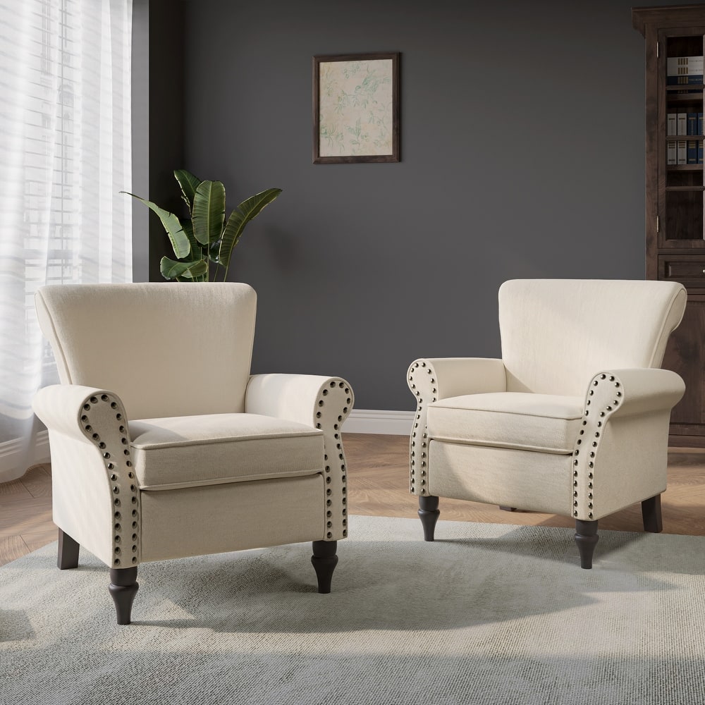 Set of 2 Modern Upholstered Armchair Nailhead Trim Accent Chair