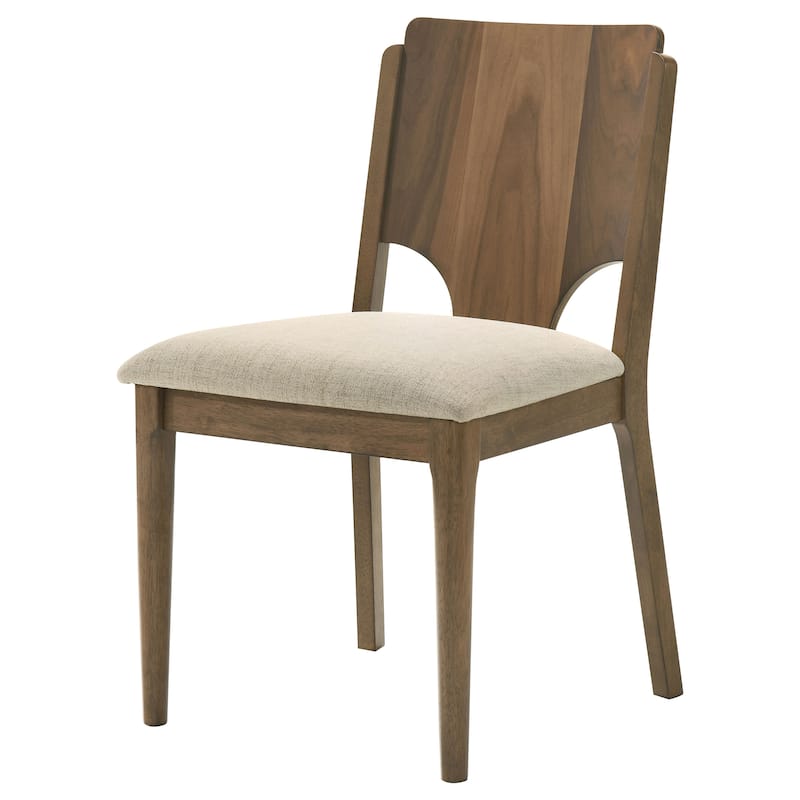2pc Set Mid-Century Modern Wood Back Foam Padded Seat Wood Upholstery - Beige,Walnut