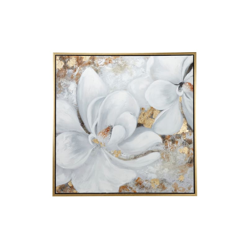 White Canvas Handmade Floral Framed Wall Art with Gold Frame