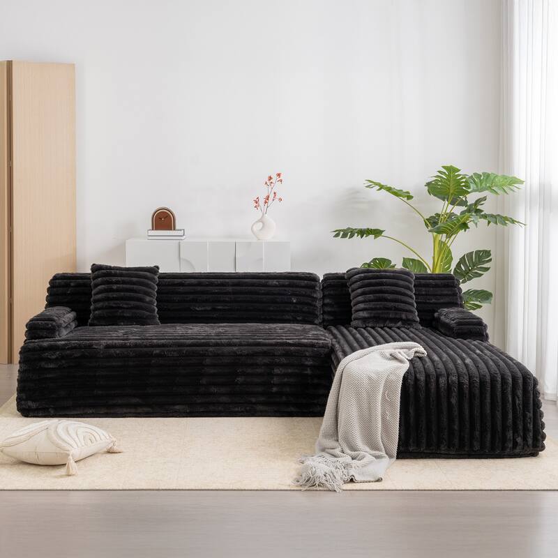 Sectional Upholstered Sofa with Convertible Upholstered Chair - Black
