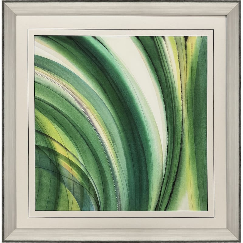 HomeRoots Modern Abstract Green Curvy Leaves Silver Framed Wall Art