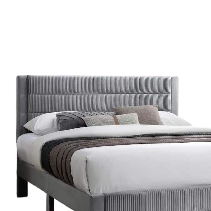 Daisy Full Bed w Drawer, Light Gray Corduroy Upholstery, Foam Headboard