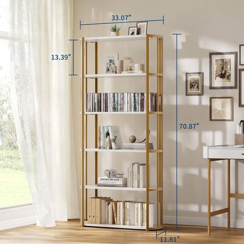 6 Tier Freestanding Open Storage Industrial Bookshelf, Bookcase for Bedroom, Living Room