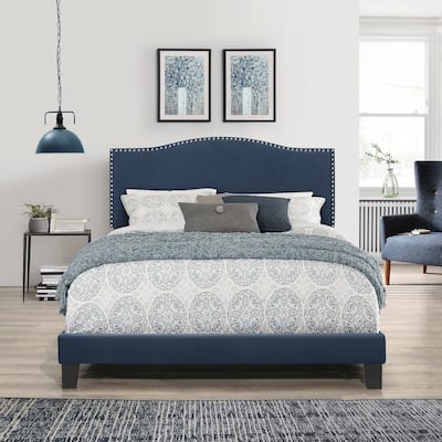 Porch & Den Olney Blue Velvet Upholstered Bed