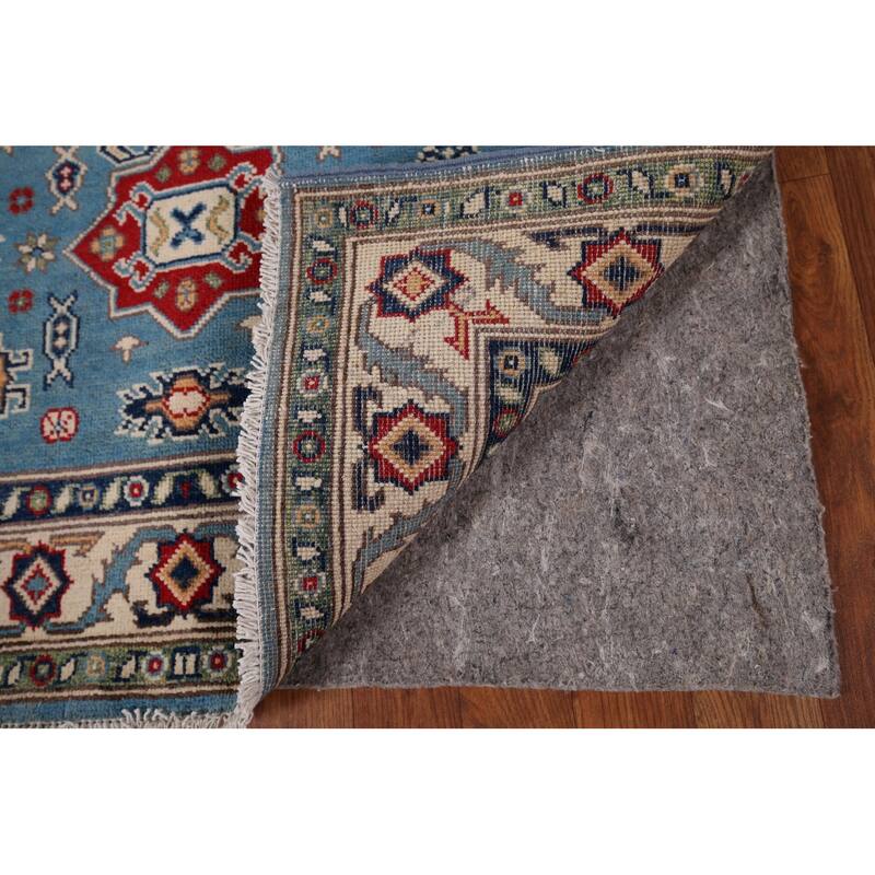 Blue Geometric Kazak Accent Rug Hand-Knotted Wool Carpet - 3'4" x 5'0"