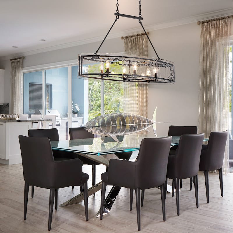 39.4" Linear 6-Light Textured Glass Chandelier Farmhouse Kitchen Island Pendant Light