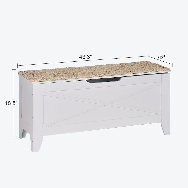 VECELO Storage Bench, Wooden Chest for Storage with Wicker Mat Safety Hinges Entryway Shoe Bench Storage Trunk(Set of 2)