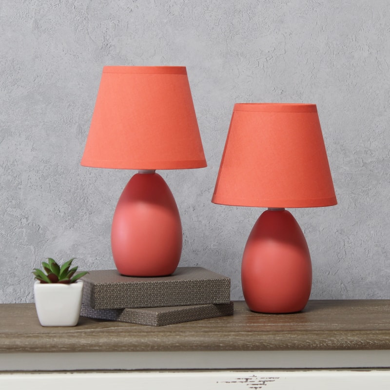 9.45" Petite Oblong Lamp 2 Pack Set w Matching Fabric Shade
