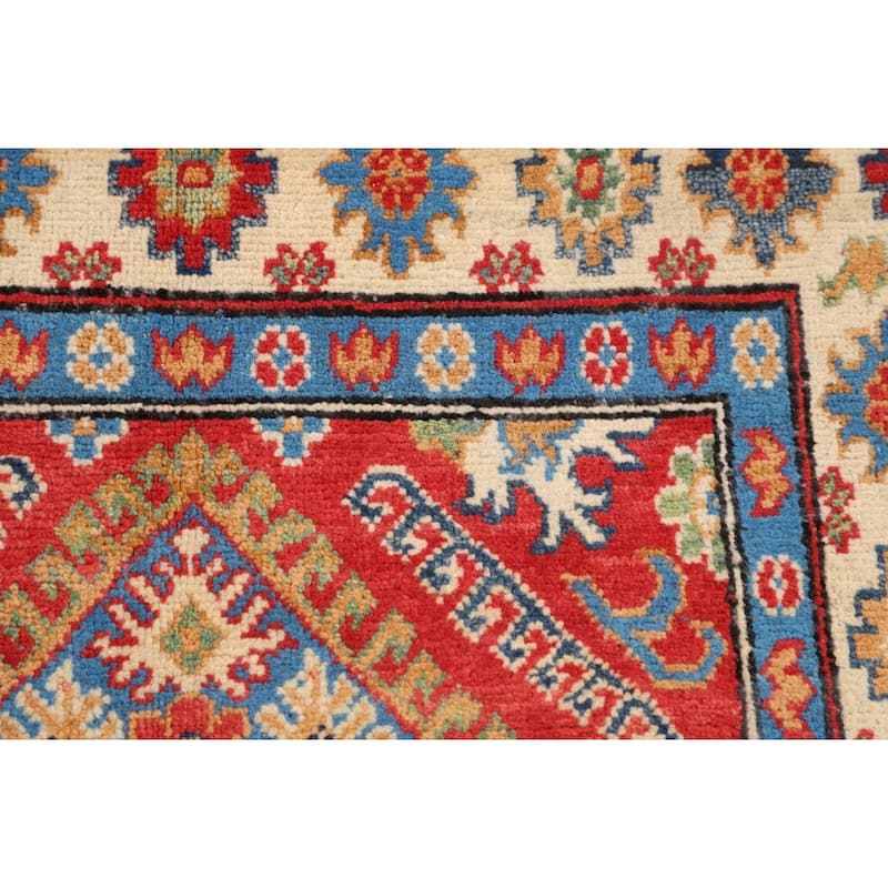 Geometric Orange Kazak Accent Rug Hand-Knotted Wool Carpet - 3'0" x 4'11"