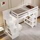 preview thumbnail 6 of 30, Wooden Loft Bed Frame with 4-tier Storage Shelf, Small Wardrobe, White LED Light and Storage Staircase, Space Saving Storage Bed