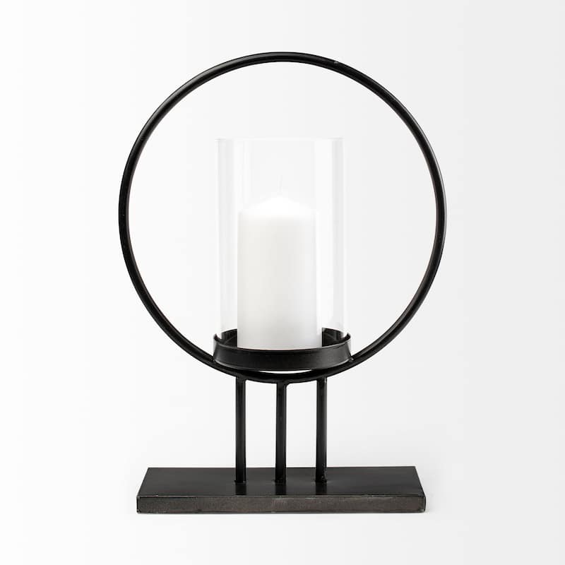 Saturn I Small Black Metal Table Candle Holder - 12.0L x 5.0W x 16.1H