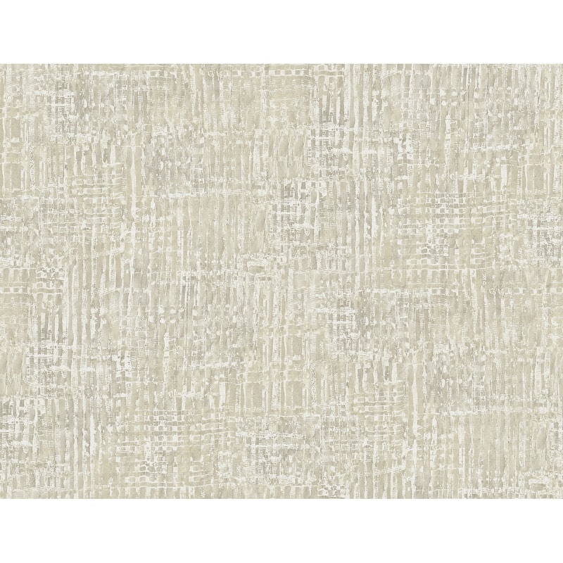 Seabrook Designs Corsica Weave Faux Unpasted Wallpaper - 27 in. W x 27 ft. L - Metallic Greige and Off-White
