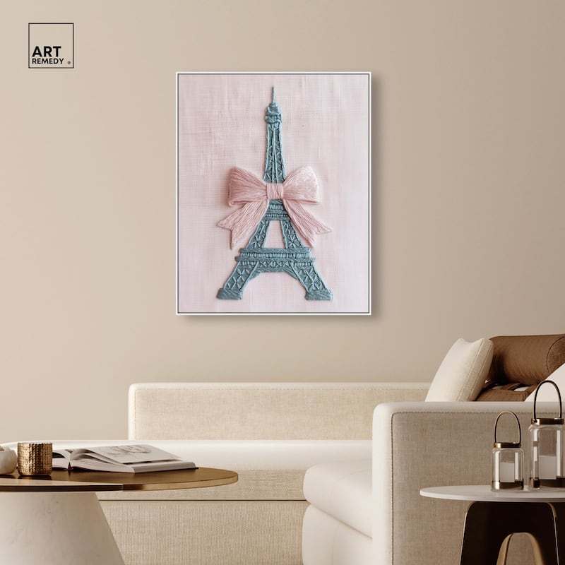 Stitched Eiffel Tower Bow Canvas by Art Remedy