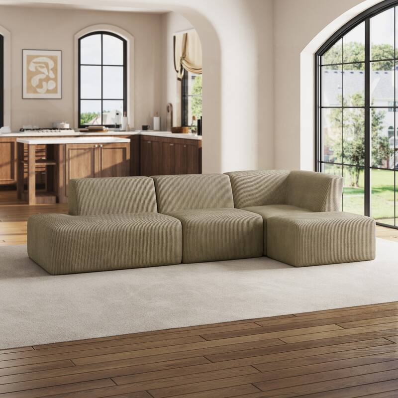 Corduroy Fully Sponge Molded Modular Sectional Sofa with Ottoman