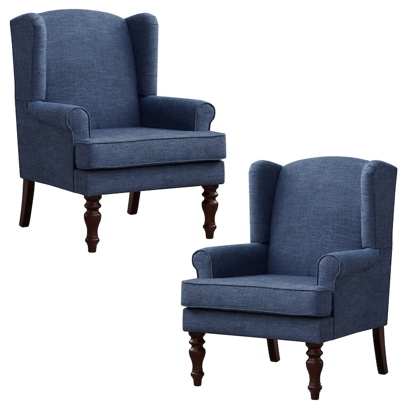 Accent Armchair with Turned Legs Set of 2 Blue/ Beige / Grey