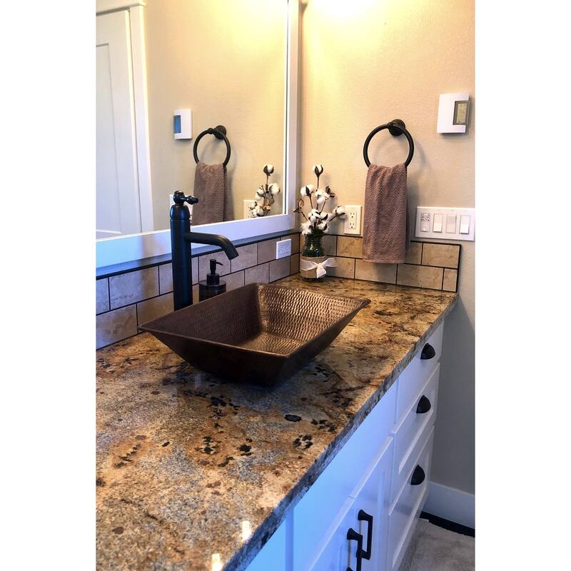 17-in Rectangle Wired Rim Vessel Hammered Copper Sink (VREC17WDB)