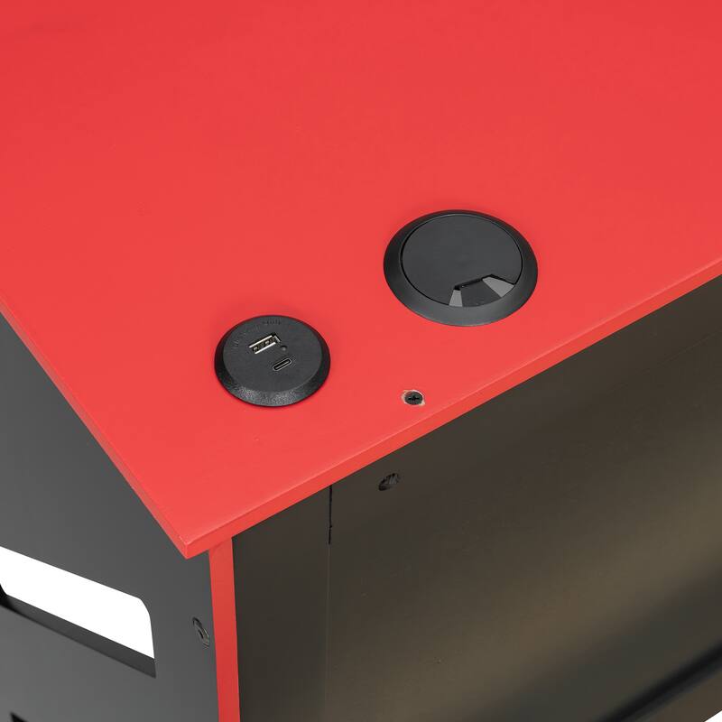 Modern Wood Daybed with Twin Trundle, Desk, and USB Port in Red