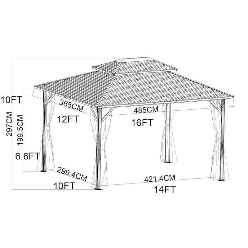 Zenova 16'x 12' Outdoor Double Hardtop Patio Gazebo with Mosquito Net