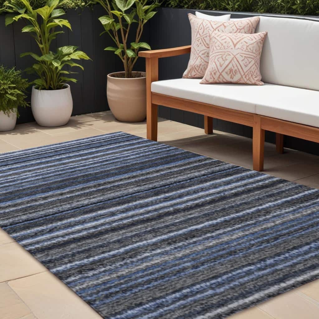 HomeRoots Striped Transitional Rectangle Outdoor Rug