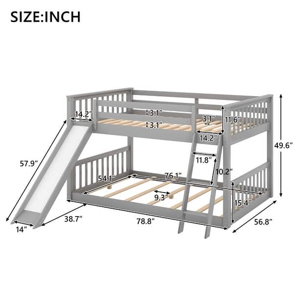 Full over Full Bunk Bed with Convertible Slide and Ladder, With Space-Saving Low Bunk Design,Suitable For Small Spaces,Gray