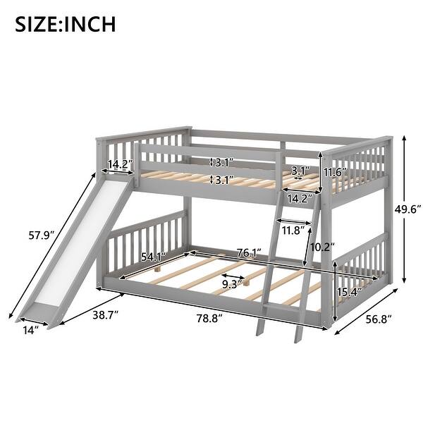 Gray Full over Full Bunk Bed with Convertible Slide and Ladder, 78.8''L ...
