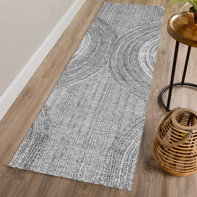 Machine Washable Indoor/ Outdoor Modern Trax Chantille Rug