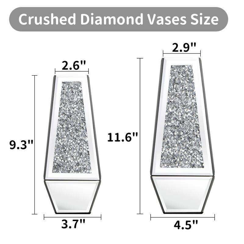 Crushed Diamond Mirrored Vases,Set of 2