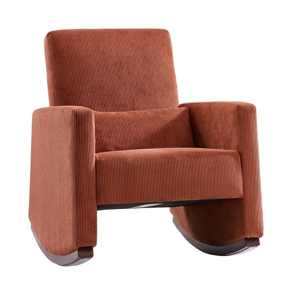 slide 2 of 7, Julia 29.5"W Modern Solid Wood Nursery Rocking Chair with Lumbar Pillow by HULALA HOME Rust