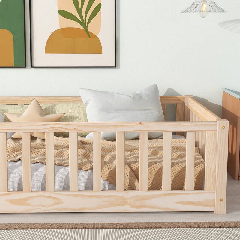 Floor Platform Bed with Fence without Door