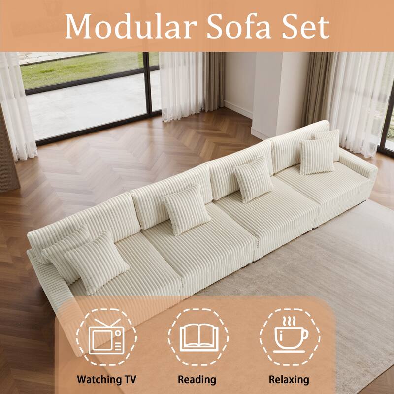 Modular Cotton Flannel Plush Sectional Sofa with Ottomans