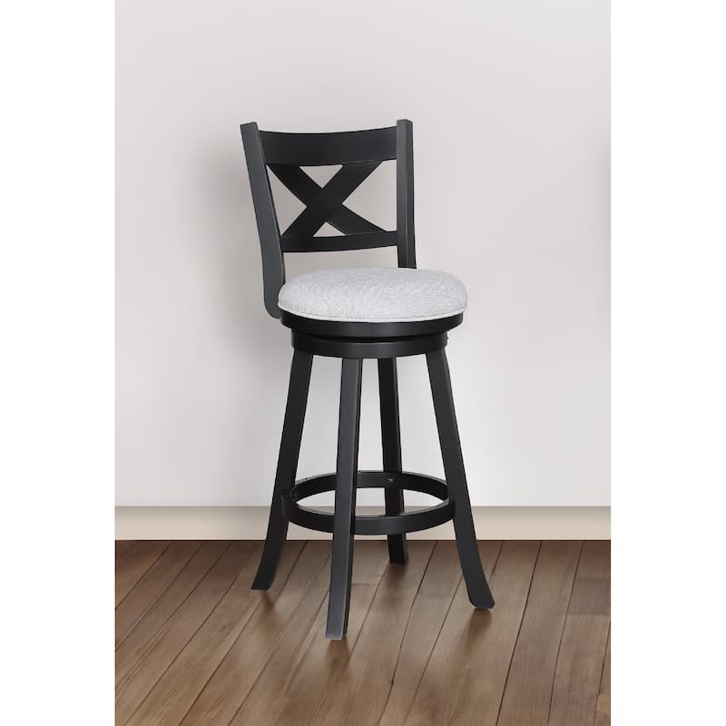 2pc Swivel Pub Stools Counter Height 24" Chair Fabric Upholstered Seat Footrest Wooden Dining Room Furniture Black/Dove