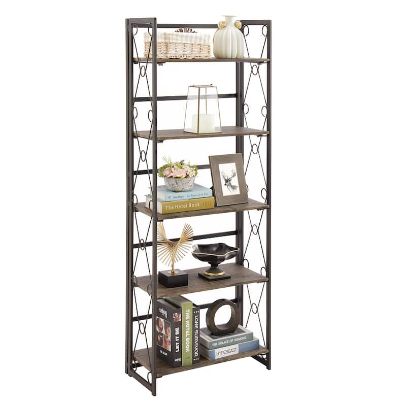 VECELO Contemporary 5-Shelf Display Bookcase, Industrial 62" Tall Bookshelf Storage Organizer