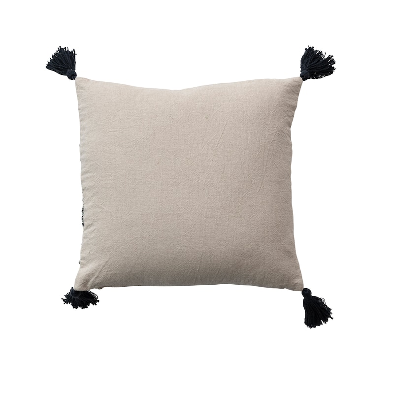 Cotton and Linen Blend Pillow with Hand-Embroidered Stripes