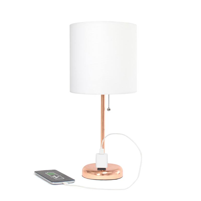 19.5" Power Outlet Metal Lamp in Rose Gold w White Shade