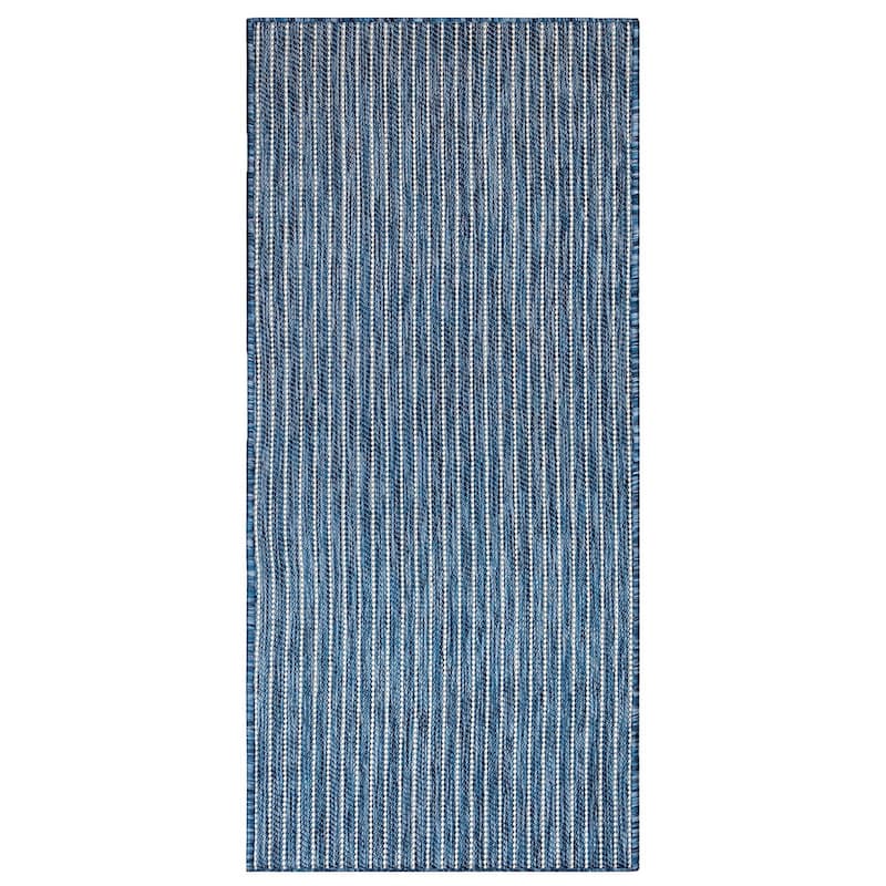 Liora Manne Carmel Textured Striped Indoor/ Outdoor Area Rug - 1'11" x 4'11" - Navy