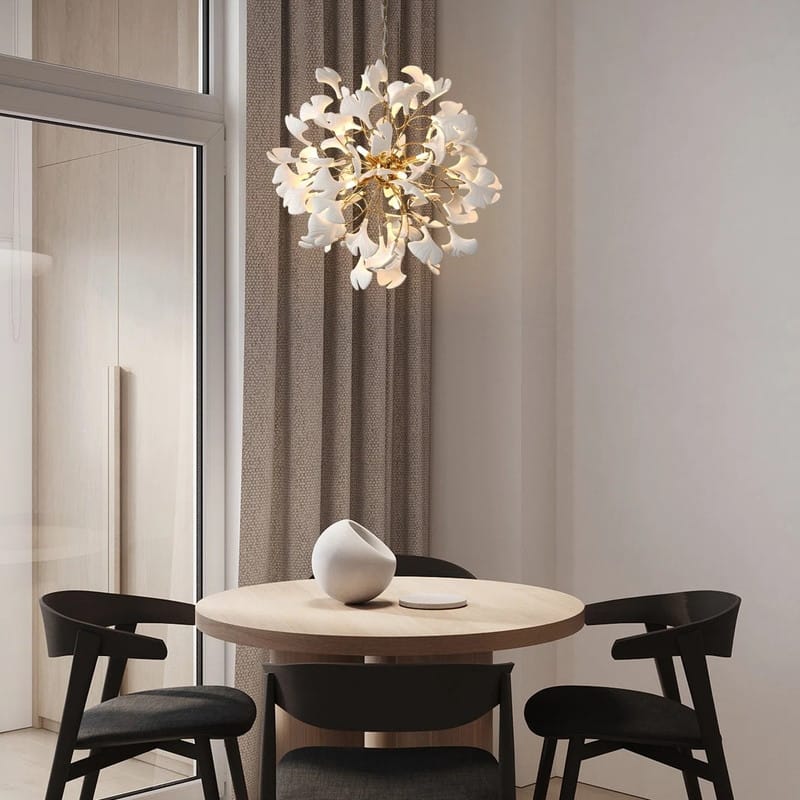 KAYLA Modern Gold Tree Branch Ginkgo Leaf Chandelier - 55" Rectangle Ceramic & Aluminum Design