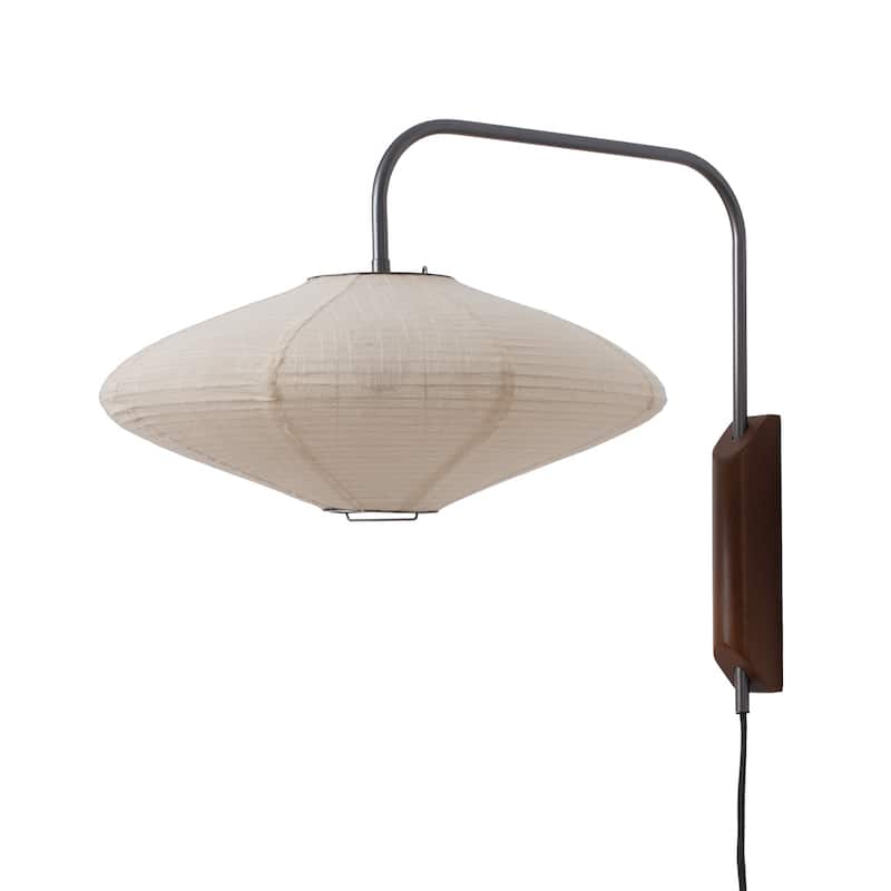 Roswell Wall Sconce - Matte Black, Handcrafted Shinpuru-sa Linen-Cotton Shade, Plug-in