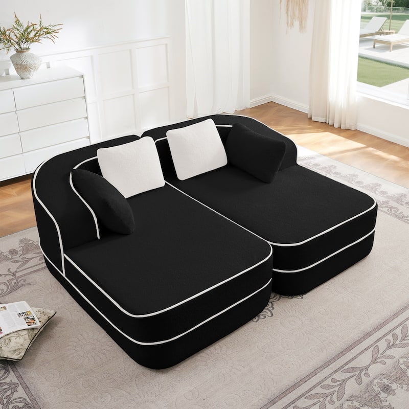 GDF Studio - Greenbrier 77.2" Modern Teddy Upholstered Boneless Sleeper Sofa with Double Chaises, and Contrast Color Design