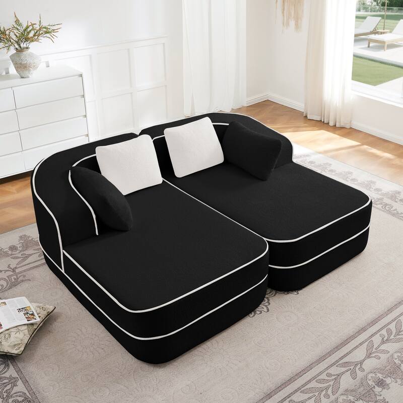 Roomfitters 77" Teddy Fabric Boneless Sofa, No Assembly Modular Couch with Double Chaises