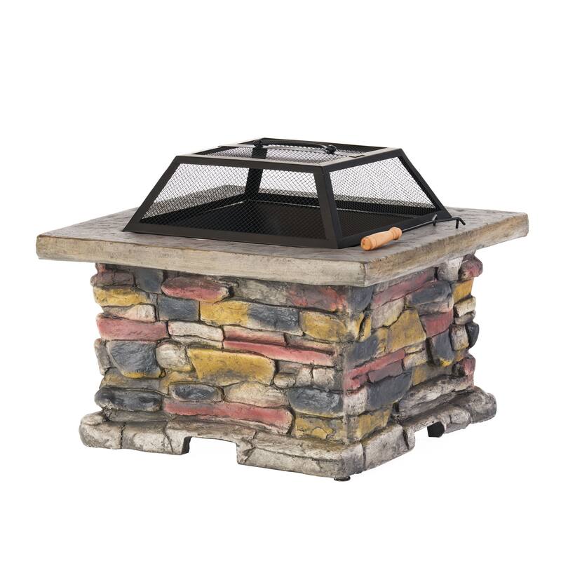 Roomfitters Outdoor Stone Finish Fire Pit with Mesh Screen, Heavy-Duty Fire Bowl, Perfect for Patio, Deck, and Garden Gatherings