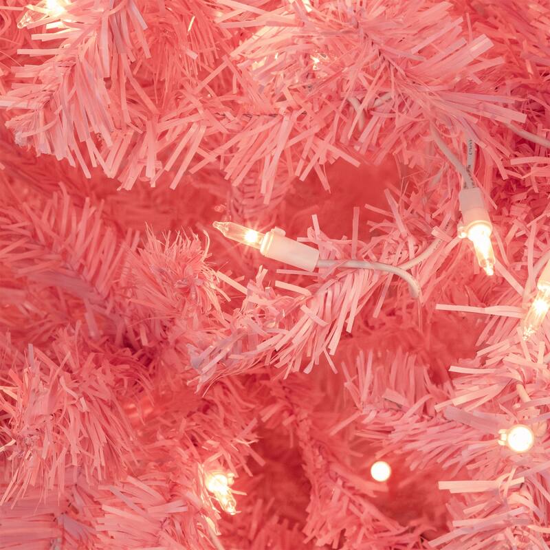 Pre-Lit Medium Pink Pine Artificial Christmas Tree - 6.5’ - Clear Lights