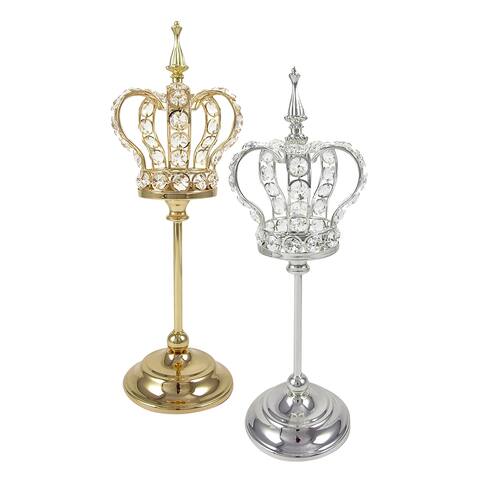 Crystal Bead Crown Decor Centerpiece Accent Piece Tabletop with Mirror Stand