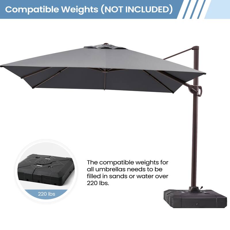 9 x11 FT LED Lighted Patio Cantilever Umbrella Double Top with Weighted Base