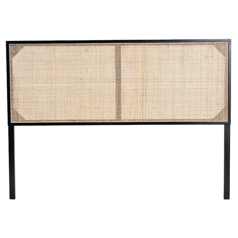 bali & pari Aurelia Modern Bohemian Bayur Wood and Natural Rattan Headboard