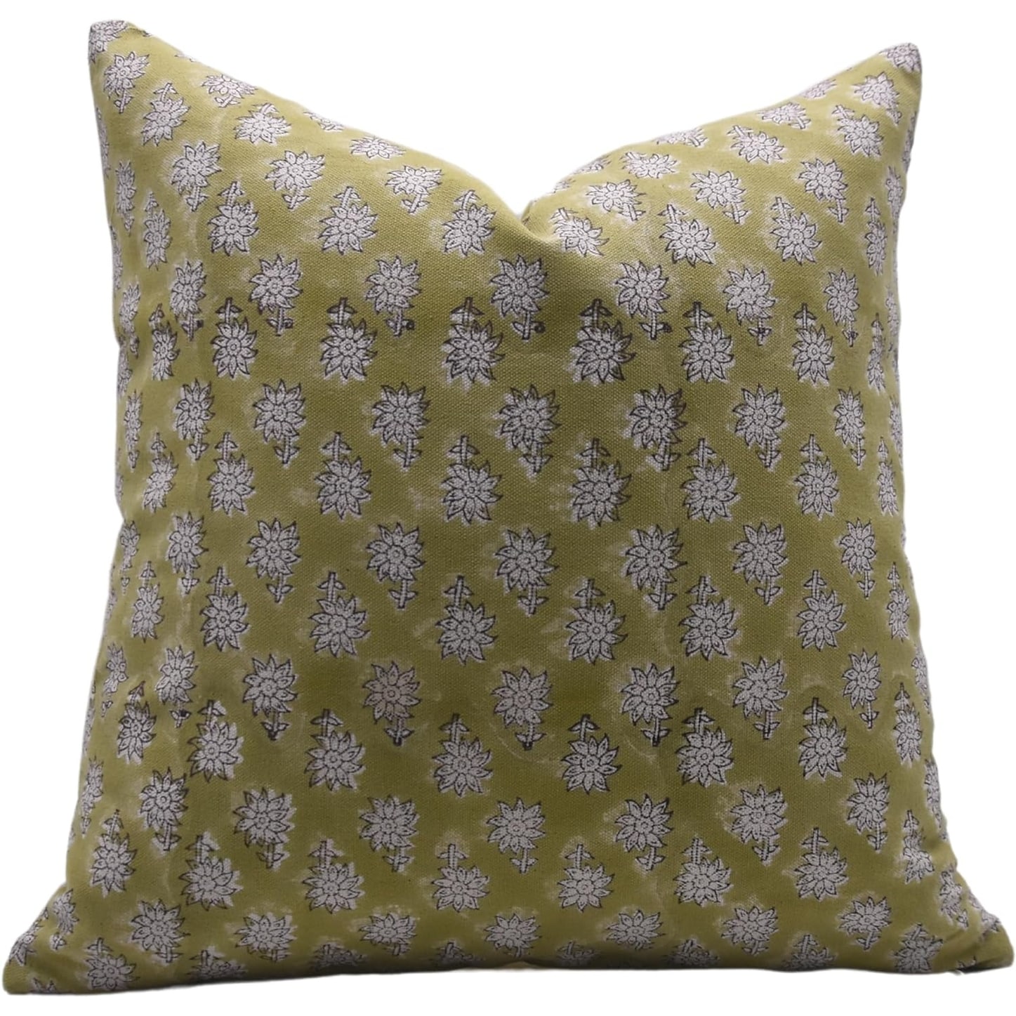 Fabdivine Green Block Print Cotton Pillow Cover Sofa, Chair Decor, Jasmine