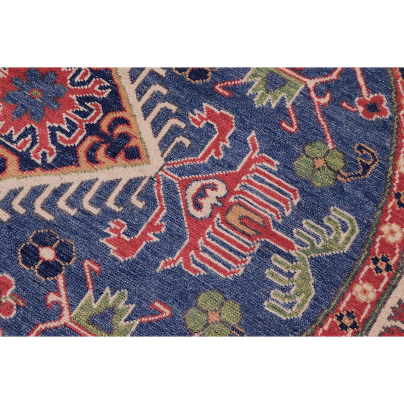 Bohemian Kazak Giselle Blue/Natural Wool Round - 4'10'' x 4'10''